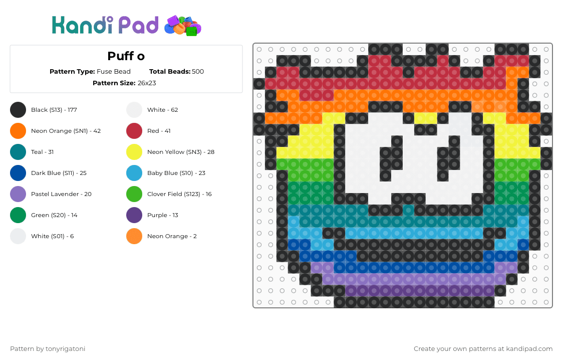 Rainbro Puffle - Fuse Bead Pattern by tonyrigatoni on Kandi Pad - orange,teal,colorful,cartoon,clubpenguin,puffle,pc,disney,rainbow,plur,lgbtq