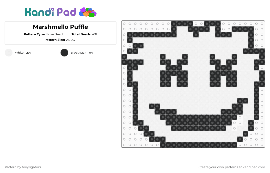 Marshmello Puffle - Fuse Bead Pattern by tonyrigatoni on Kandi Pad - black,white,cartoon,clubpenguin,puffle,pc,disney,marshmello