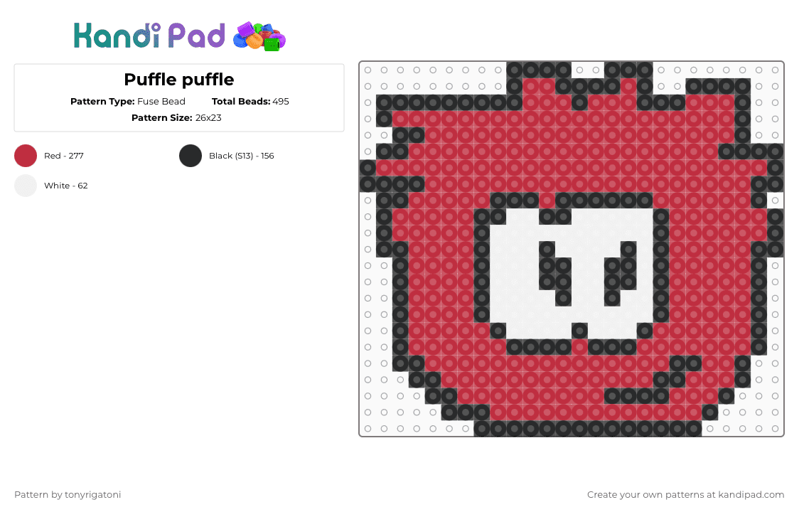 Red Puffle - Fuse Bead Pattern by tonyrigatoni on Kandi Pad - red,cartoon,clubpenguin,puffle,pc,disney