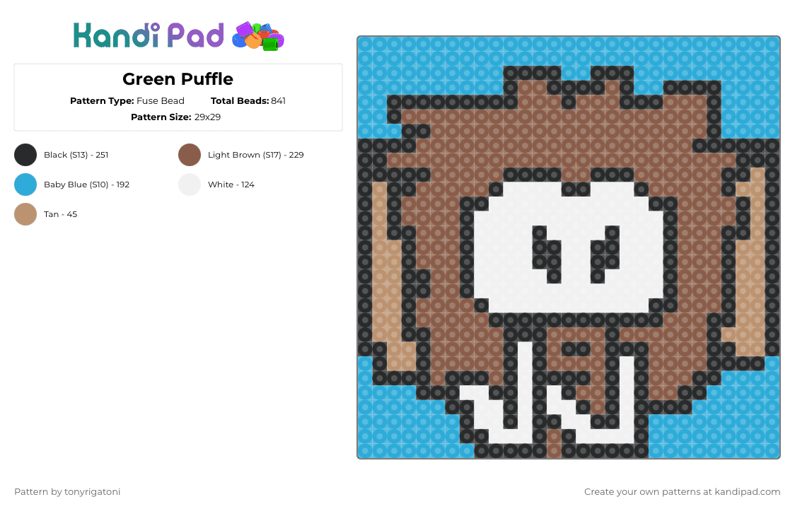 Wooli Puffle - Fuse Bead Pattern by tonyrigatoni on Kandi Pad - wooli,mashup,cartoon,tan,light blue,clubpenguin,cartoons,puffles,videogames,disney,cute