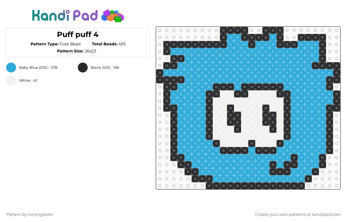 Blue Puffle - Fuse Bead Pattern by tonyrigatoni on Kandi Pad - light blue,cartoon,clubpenguin,puffle,pc,disney