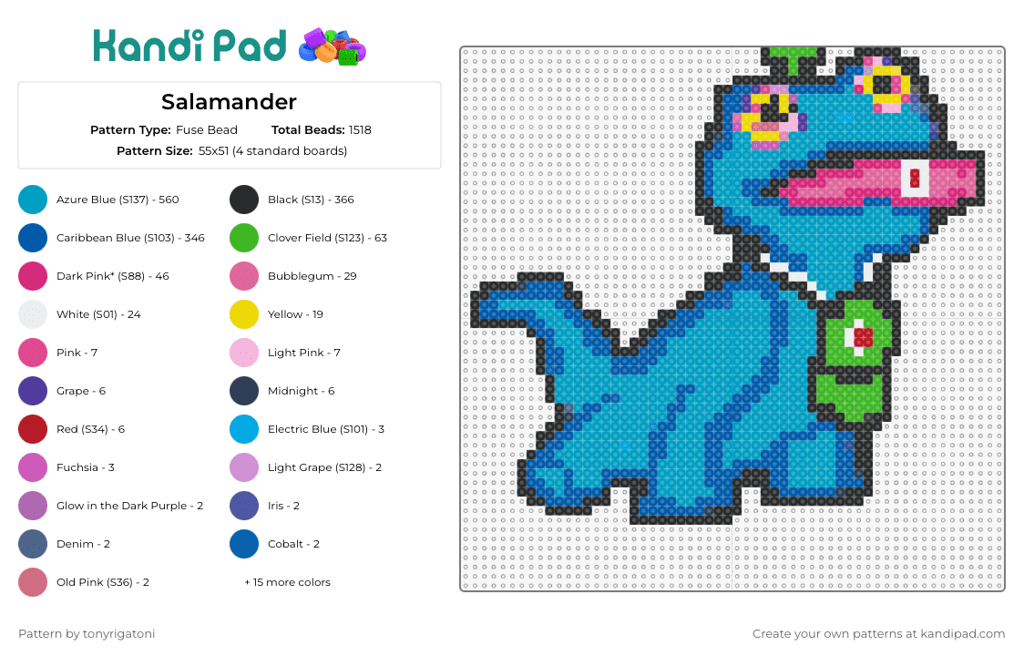 Axolotl Fuse Bead Pattern - Kandi Pad  Kandi Patterns, Fuse Bead Patterns,  Pony Bead Patterns, AI-Driven Designs
