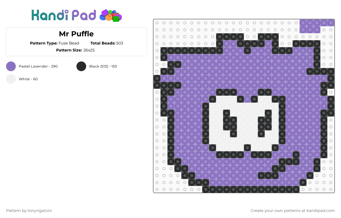 Mr Puffle - Fuse Bead Pattern by tonyrigatoni on Kandi Pad - blue,cartoon,clubpenguin,puffle,pc,disney,purple