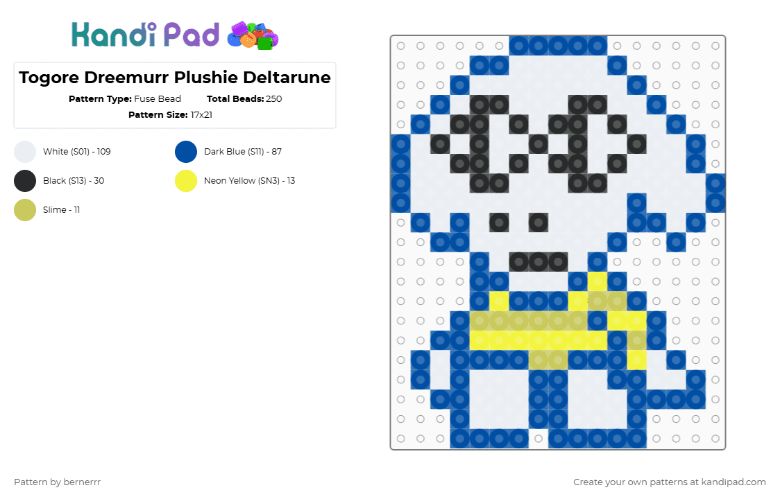 Togore Dreemurr Plushie Deltarune - Fuse Bead Pattern by bernerrr on Kandi Pad - blue,deltarune,undertale,meme,funny,gaming,cute,plushie,white