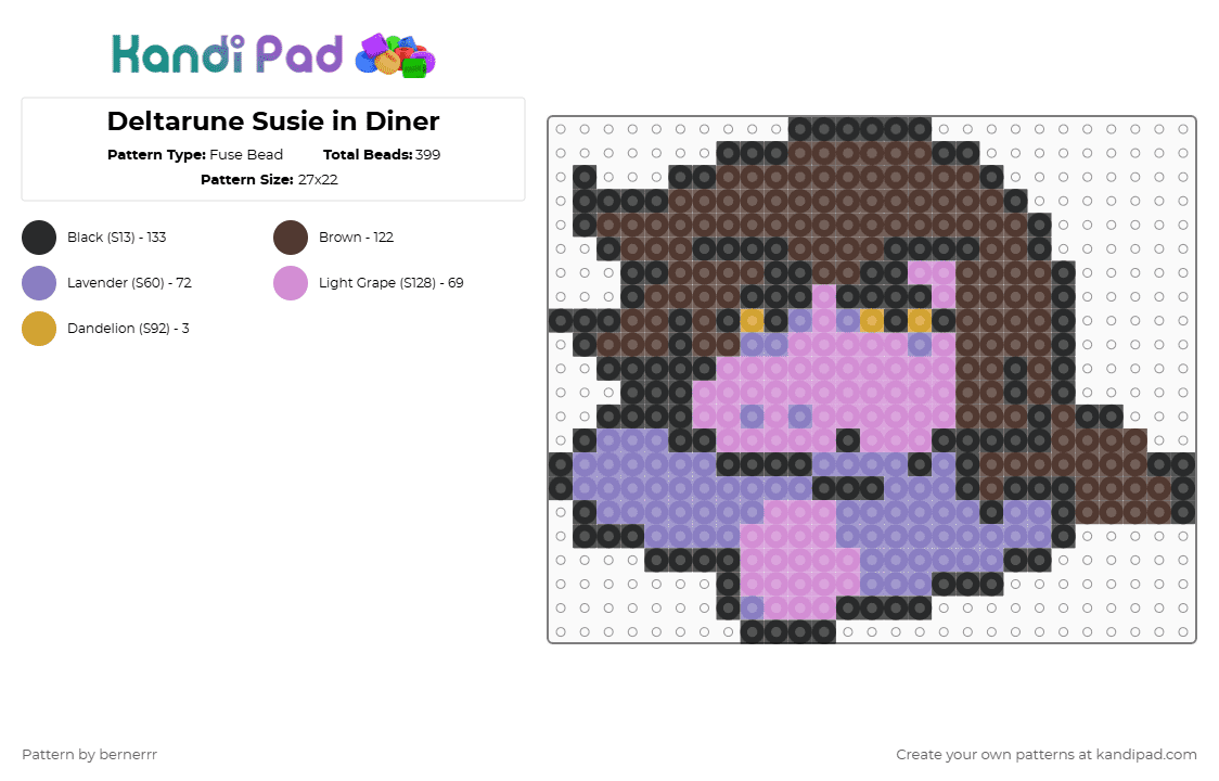 Deltarune Susie in Diner - Fuse Bead Pattern by bernerrr on Kandi Pad - brown,pink,deltarune,undertale,toby fox