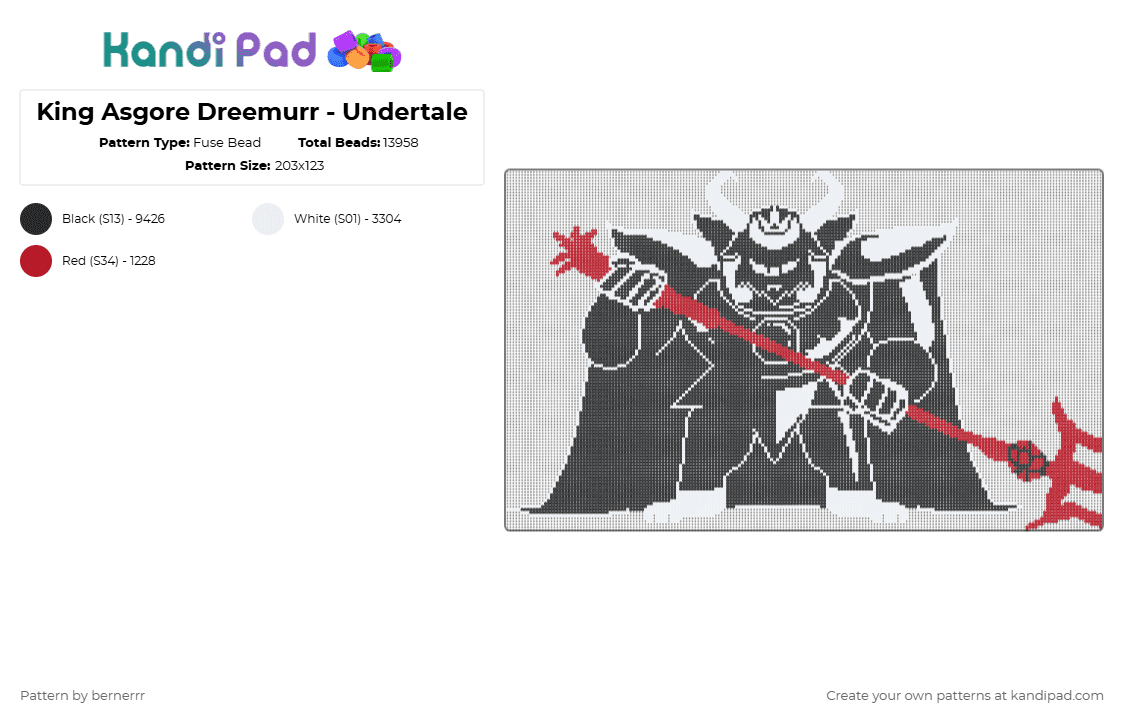 King Asgore Dreemurr - Undertale - Fuse Bead Pattern by bernerrr on Kandi Pad - black,white,red,undertale,deltarune,gaming,cool,large,battle
