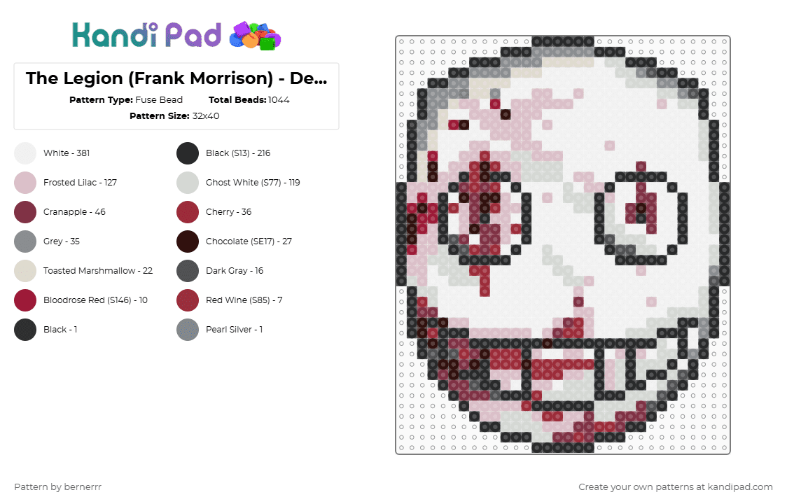 The Legion (Frank Morrison) - Dead by Daylight - Fuse Bead Pattern by bernerrr on Kandi Pad - beige, blood, dead by daylight, gaming, horror, mask, movie, scary, video games, white