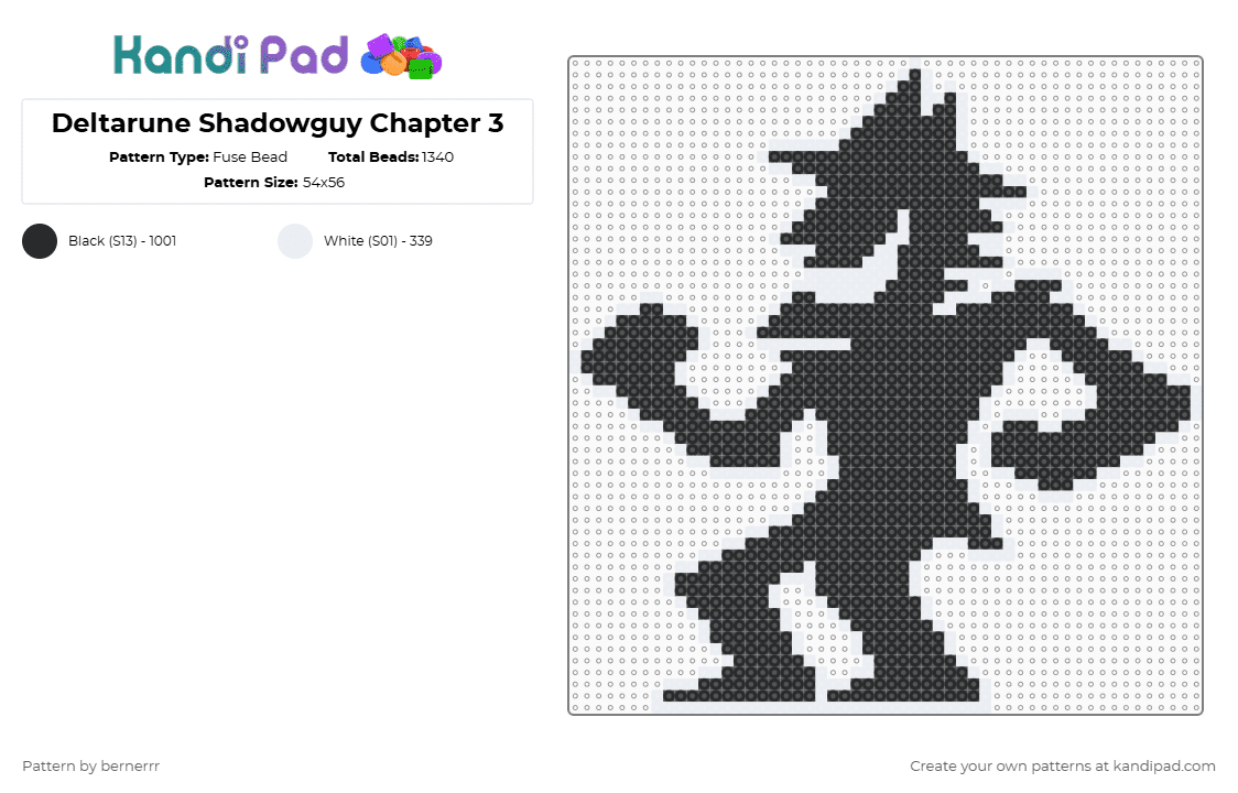 Deltarune Shadowguy Chapter 3 - Fuse Bead Pattern by bernerrr on Kandi Pad - black,deltarune,undertale,gaming,white,retro,game,video game