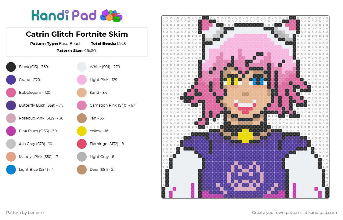 Catrin Glitch Fortnite Skin - Fuse Bead Pattern by bernerrr on Kandi Pad - pink,beige,purple,fortnite,gaming,cute,anime,white,cat,games
