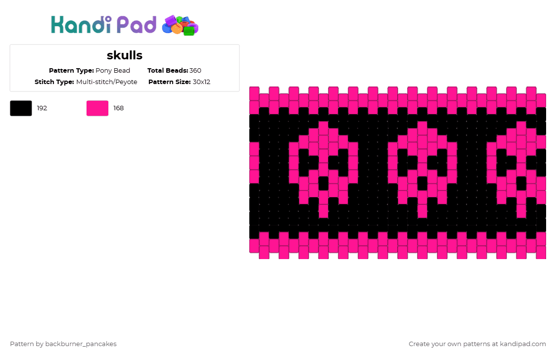 skulls - Pony Bead Pattern by backburner_pancakes on Kandi Pad - pink,black