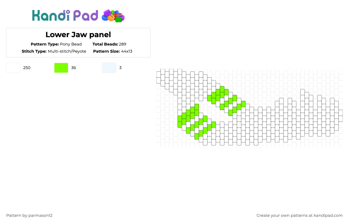 Lower Jaw panel - Pony Bead Pattern by parmason12 on Kandi Pad - white