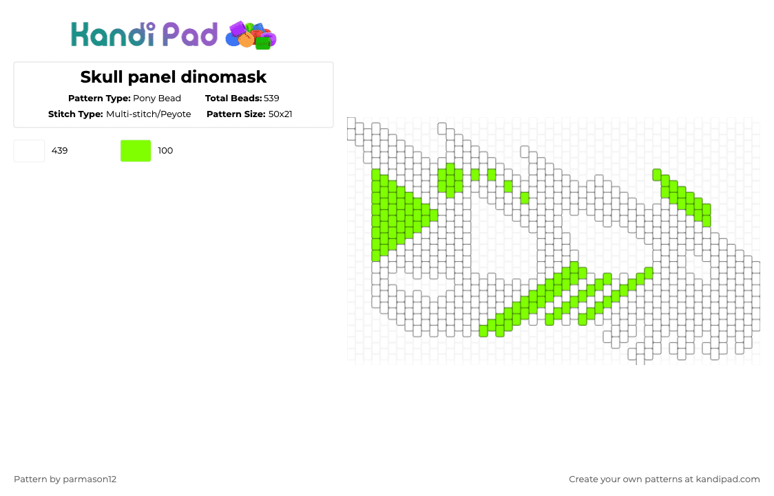 Skull panel dinomask - Pony Bead Pattern by parmason12 on Kandi Pad - white