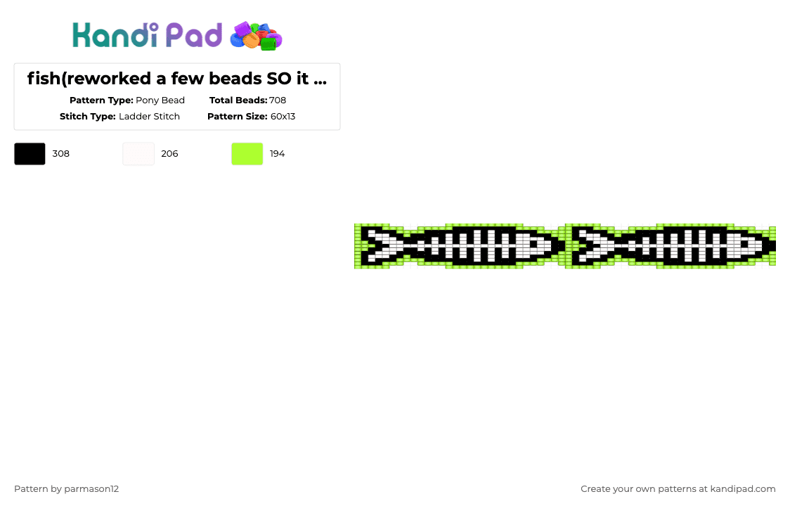 fish(reworked a few beads SO it SHOULD be a inf belt thing - Pony Bead Pattern by parmason12 on Kandi Pad - green,white