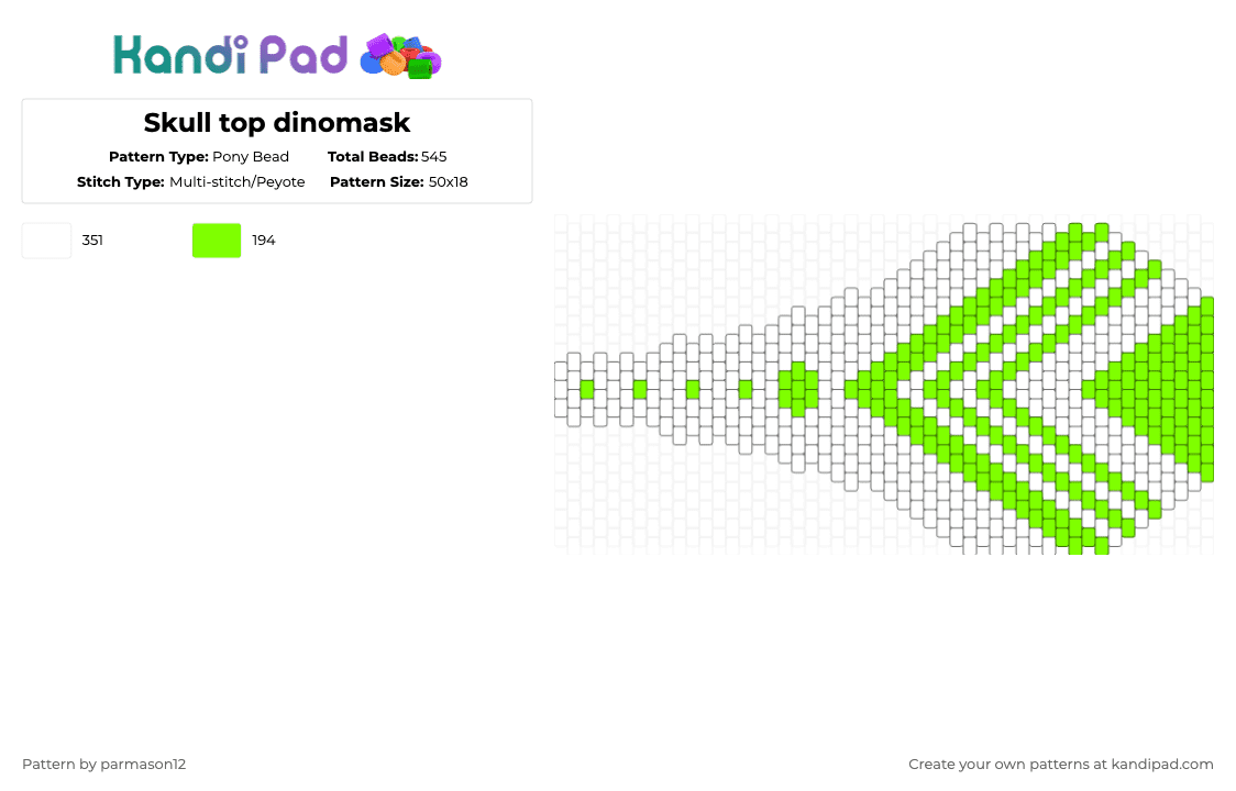 Skull top dinomask - Pony Bead Pattern by parmason12 on Kandi Pad - green,white