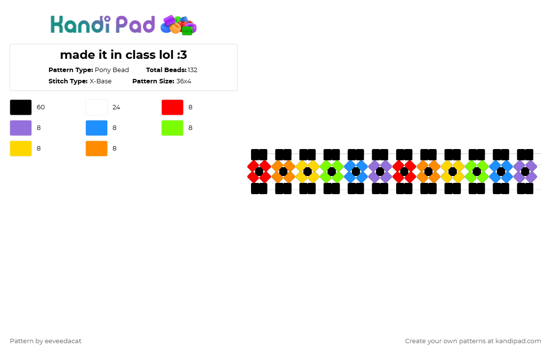 made it in class lol :3 - Pony Bead Pattern by eeveedacat on Kandi Pad - black,purple,green,orange,colorful