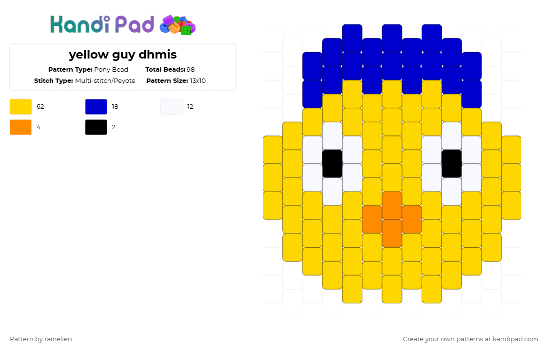 yellow guy dhmis - Pony Bead Pattern by rainelien on Kandi Pad - yellow