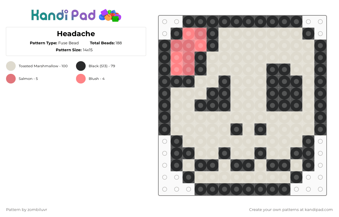 Headache Skull Fuse Bead Pattern - Kandi Pad | Kandi Patterns, Fuse ...