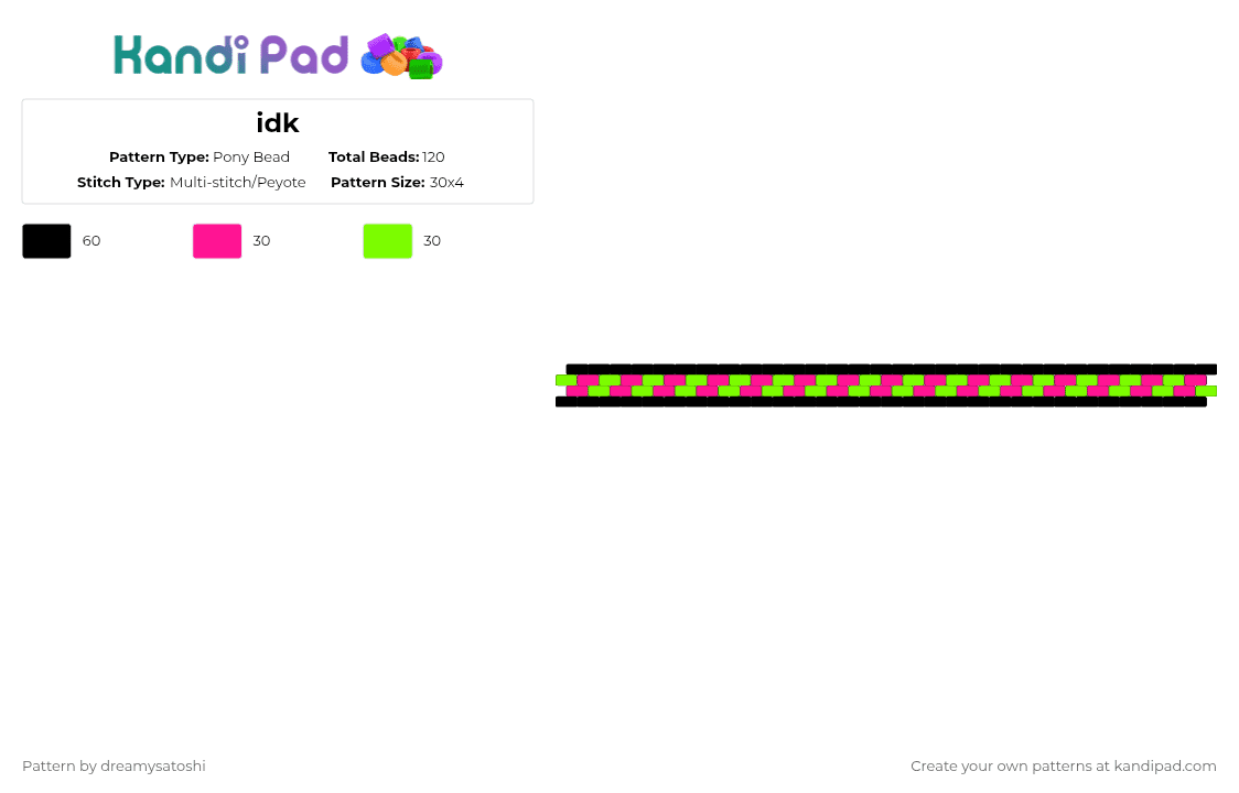 idk - Pony Bead Pattern by dreamysatoshi on Kandi Pad - pink,green,scene,black