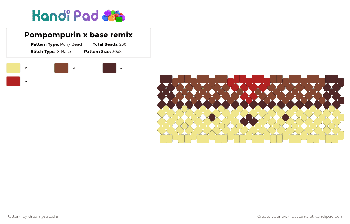 Pompompurin x base remix - Pony Bead Pattern by dreamysatoshi on Kandi Pad - pudding,yellow,brown,red