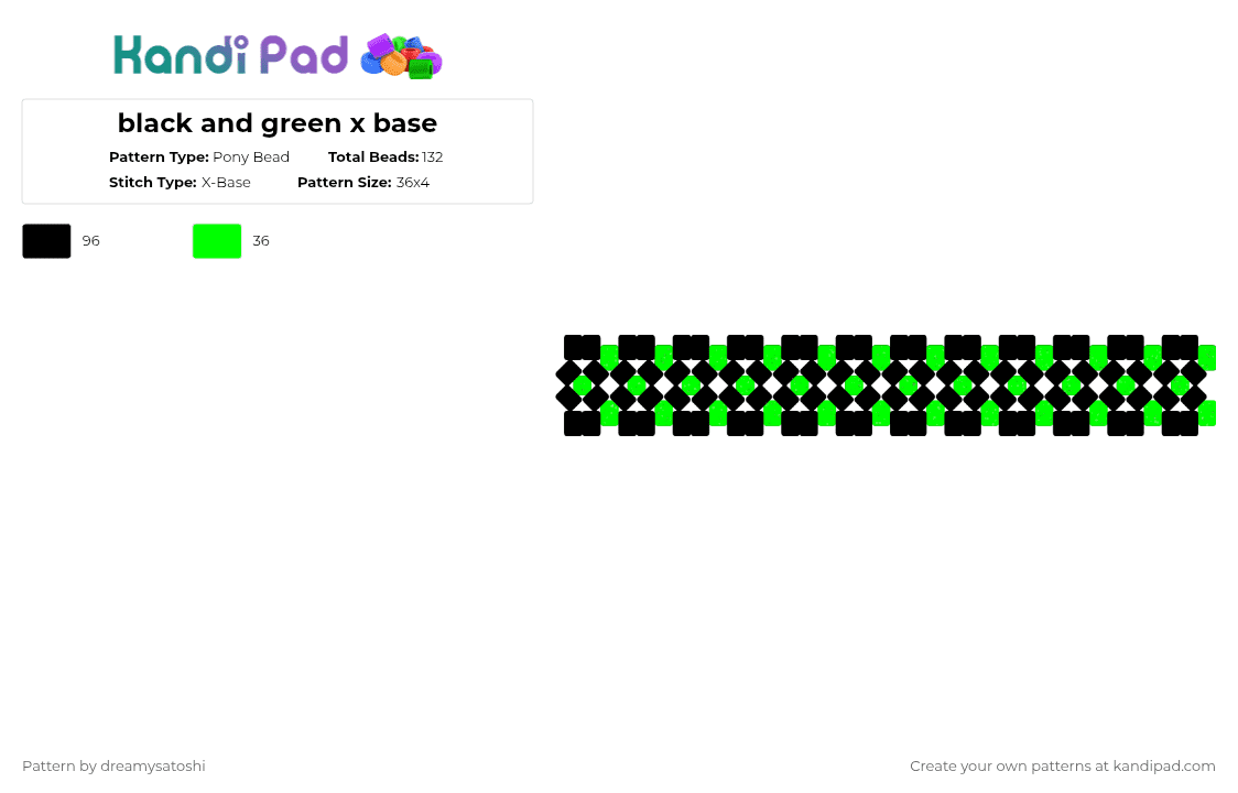 black and green x base - Pony Bead Pattern by dreamysatoshi on Kandi Pad - black,green