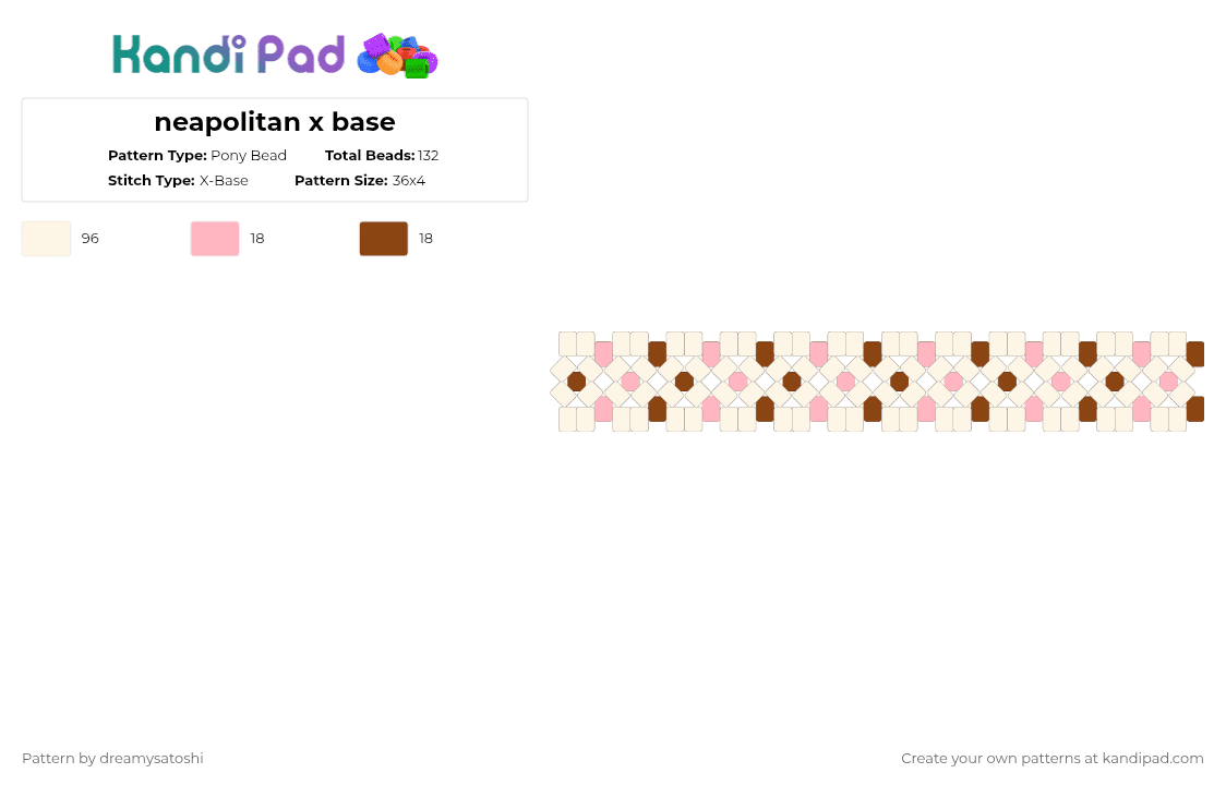 neapolitan x base - Pony Bead Pattern by dreamysatoshi on Kandi Pad - white,pink,red,neapolitan,ice cream,x base,brown,cream