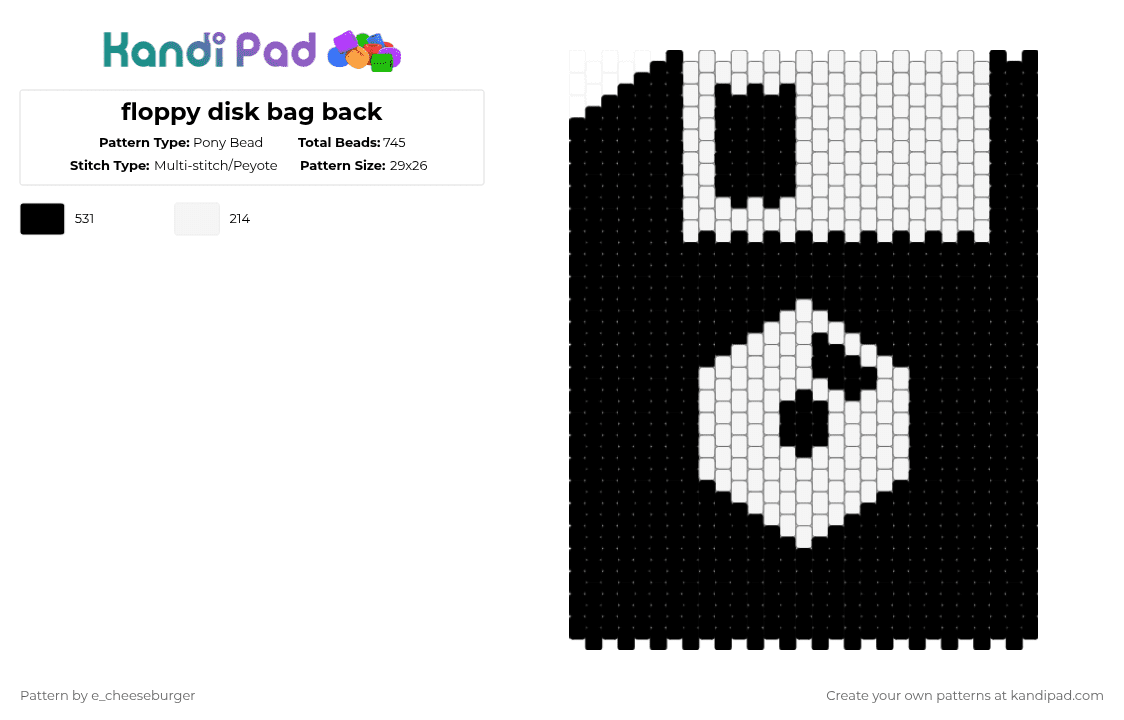 floppy disk bag back - Pony Bead Pattern by e_cheeseburger on Kandi Pad - black,white