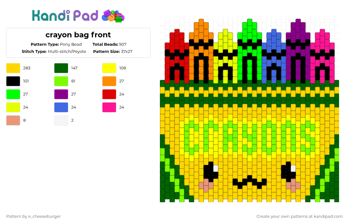 crayon bag front - Pony Bead Pattern by e_cheeseburger on Kandi Pad - green,yellow