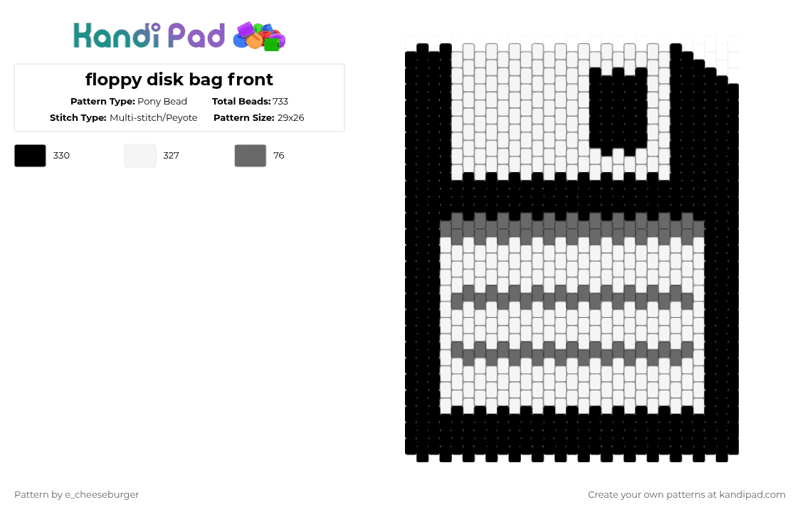 floppy disk bag front - Pony Bead Pattern by e_cheeseburger on Kandi Pad - white
