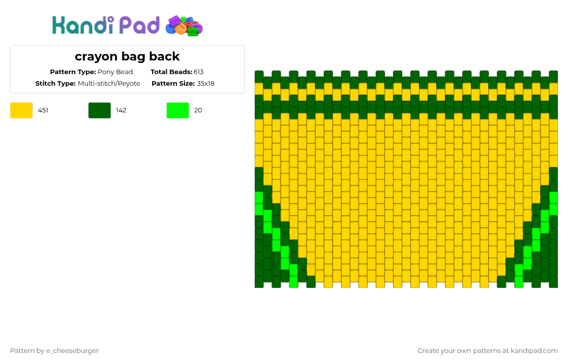 crayon bag back - Pony Bead Pattern by e_cheeseburger on Kandi Pad - green,yellow