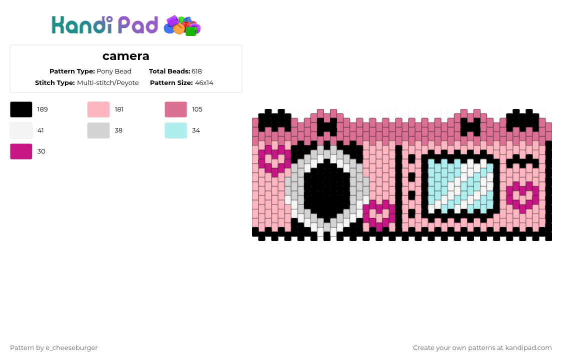 camera - Pony Bead Pattern by e_cheeseburger on Kandi Pad - pink