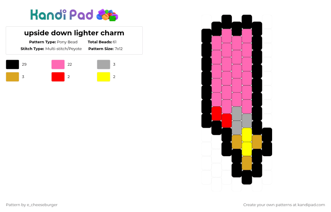upside down lighter charm - Pony Bead Pattern by e_cheeseburger on Kandi Pad - black,pink