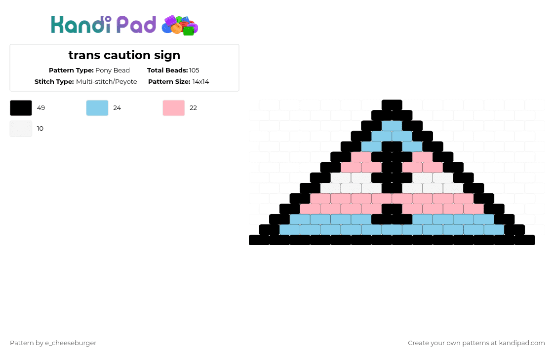 trans caution sign - Pony Bead Pattern by e_cheeseburger on Kandi Pad - light blue,pink