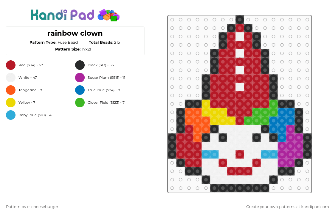 rainbow clown - Fuse Bead Pattern by e_cheeseburger on Kandi Pad - red