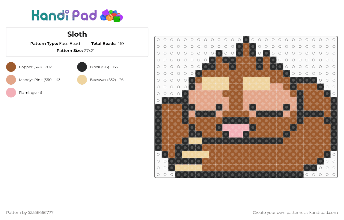 Sloth - Fuse Bead Pattern by 55556666777 on Kandi Pad - beige,tan