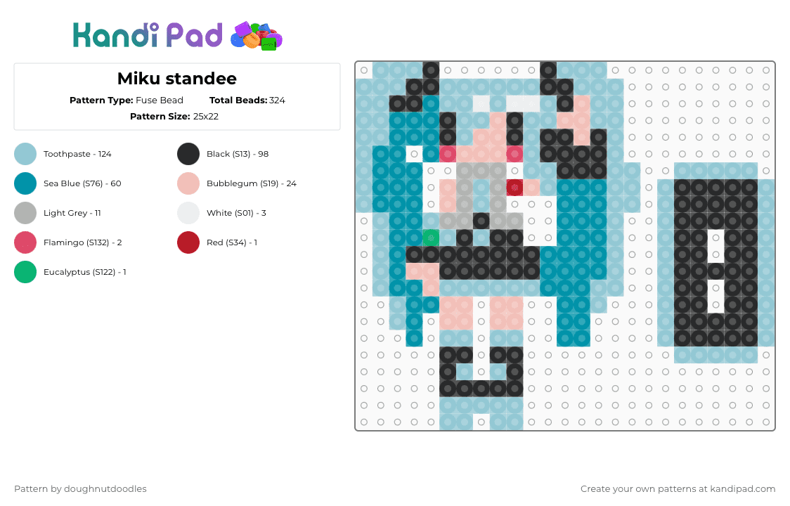 Miku standee - Fuse Bead Pattern by doughnutdoodles on Kandi Pad - light blue,teal,miku,hatsune miku,statue,standee,cute,anime,music,vocaloid