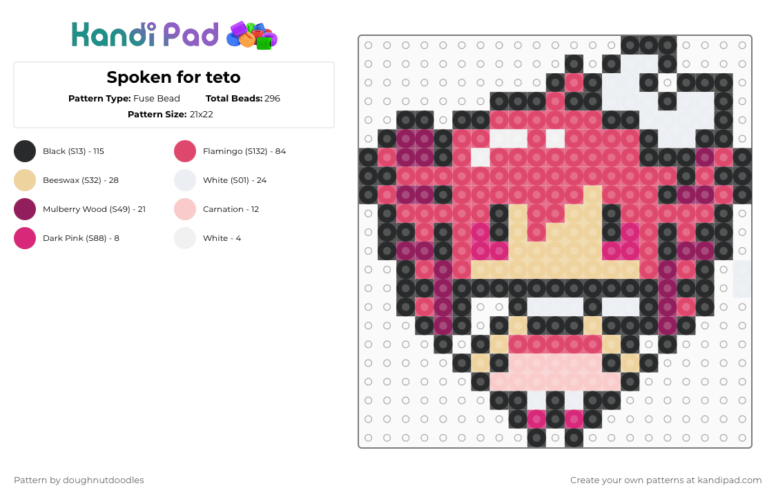 Spoken for teto - Fuse Bead Pattern by doughnutdoodles on Kandi Pad - red,teto,spoken for,flavor folly,kasane teto,vocaloid,utau,music