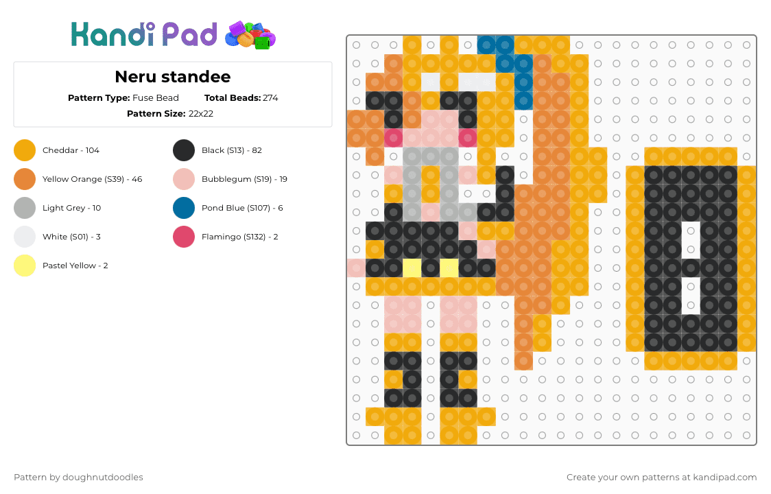 Neru standee - Fuse Bead Pattern by doughnutdoodles on Kandi Pad - orange,neru,akita neru,miku,vocaloid,cute,anime,standee,statue