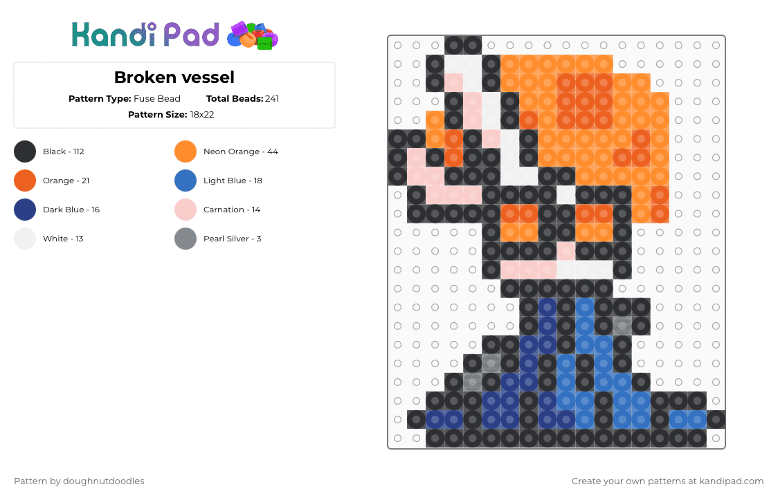 Broken vessel - Fuse Bead Pattern by doughnutdoodles on Kandi Pad - black,orange,blue,hollow knight,broken vessel,silksong,ghost,knight,game