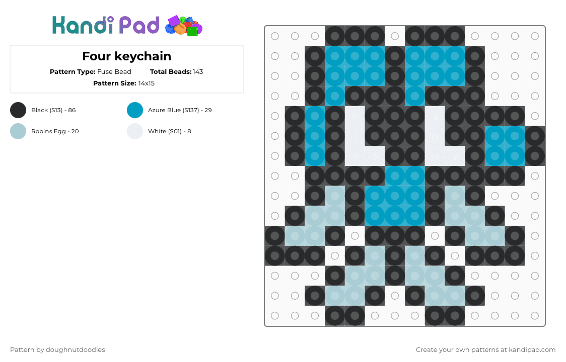 Four keychain - Fuse Bead Pattern by doughnutdoodles on Kandi Pad - light blue,bfdi,four,tpot,bfb,object show,keychain