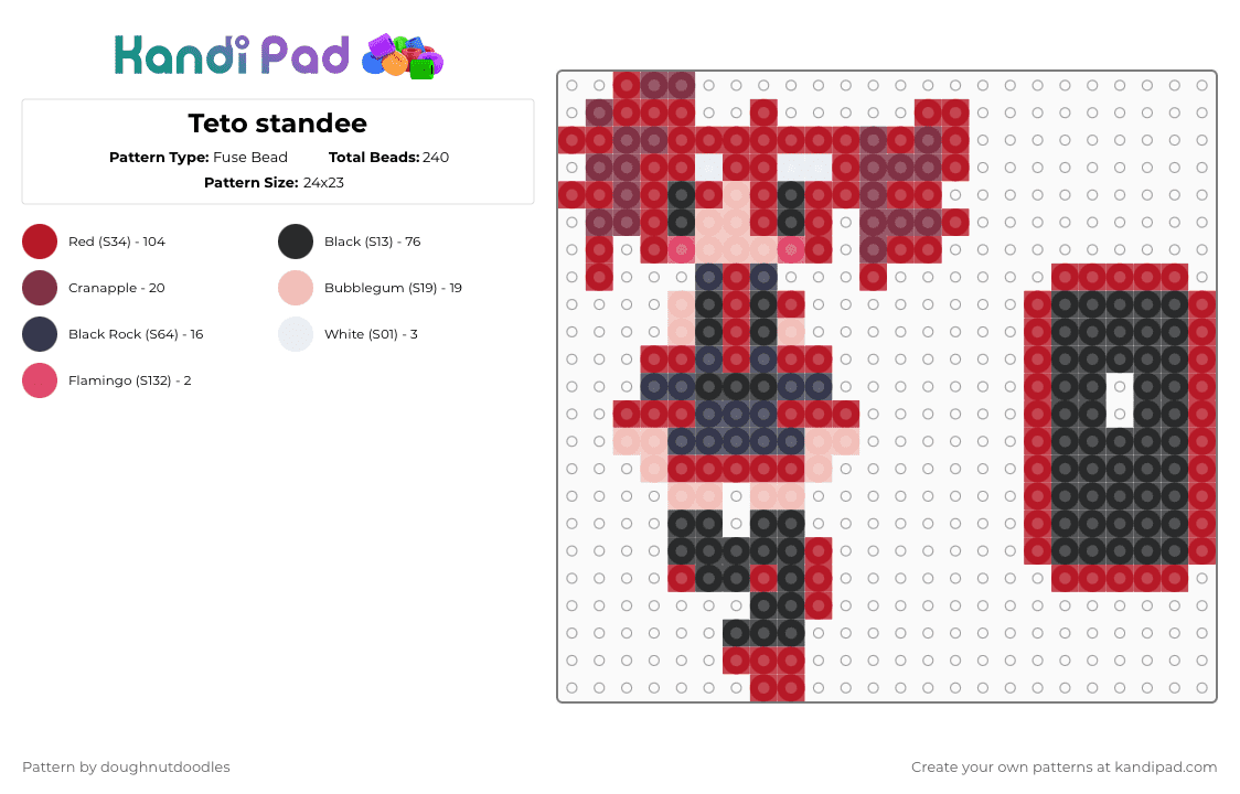 Teto standee - Fuse Bead Pattern by doughnutdoodles on Kandi Pad - red,teto,kasane teto,standee,statue,vocaloid,utau,cute,anime
