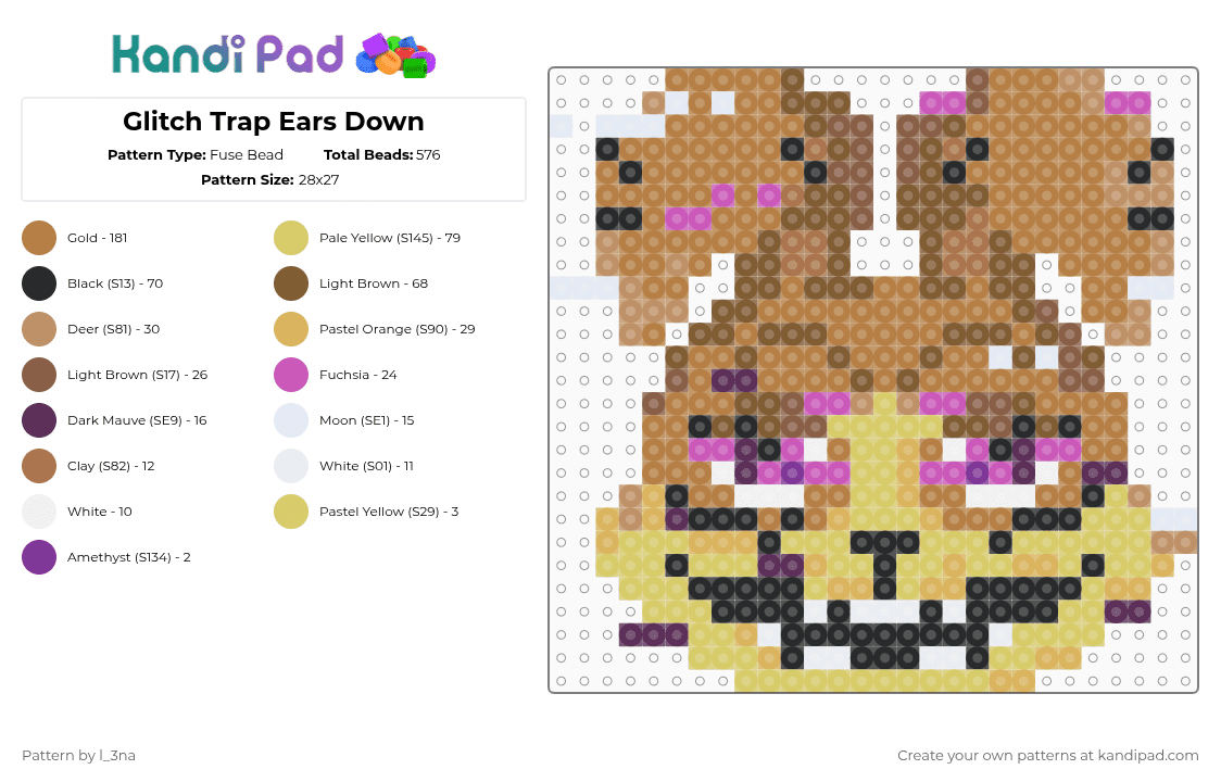 Glitch Trap Ears Down - Fuse Bead Pattern by l_3na on Kandi Pad - tan,fnaf,glitchtrap,security breach,william afton,killer
