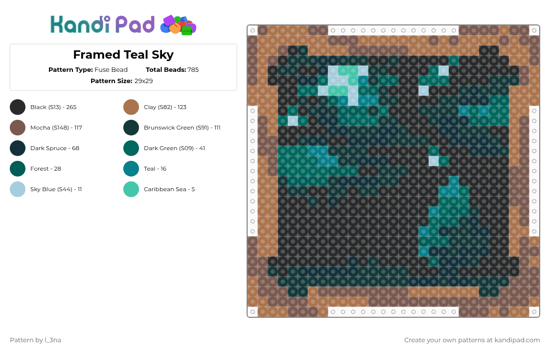 Framed Teal Sky - Fuse Bead Pattern by l_3na on Kandi Pad - black,tan,cotdasymmetry