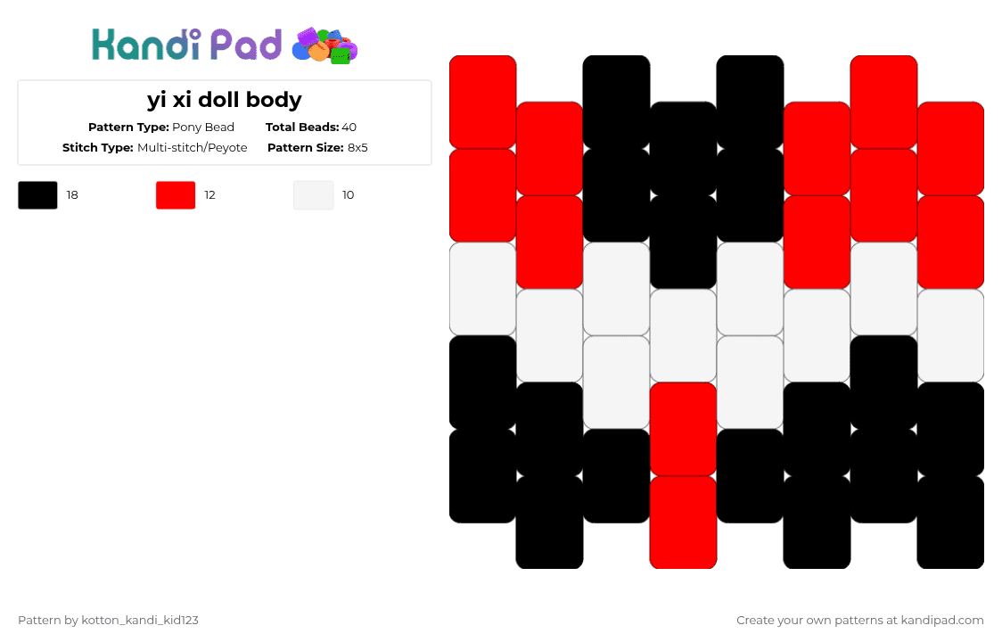 yi xi doll body - Pony Bead Pattern by tooni_macarooni on Kandi Pad - red,white,doll,cute,vocaloid,yi xi,cannibal,synthv,music