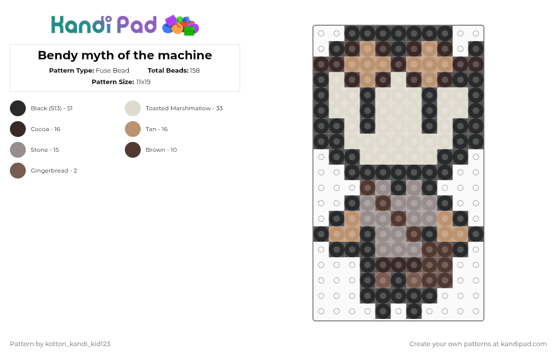 Bendy myth of the machine - Fuse Bead Pattern by tooni_macarooni on Kandi Pad - brown,beige,motm,myth of the machine,toon,bendy