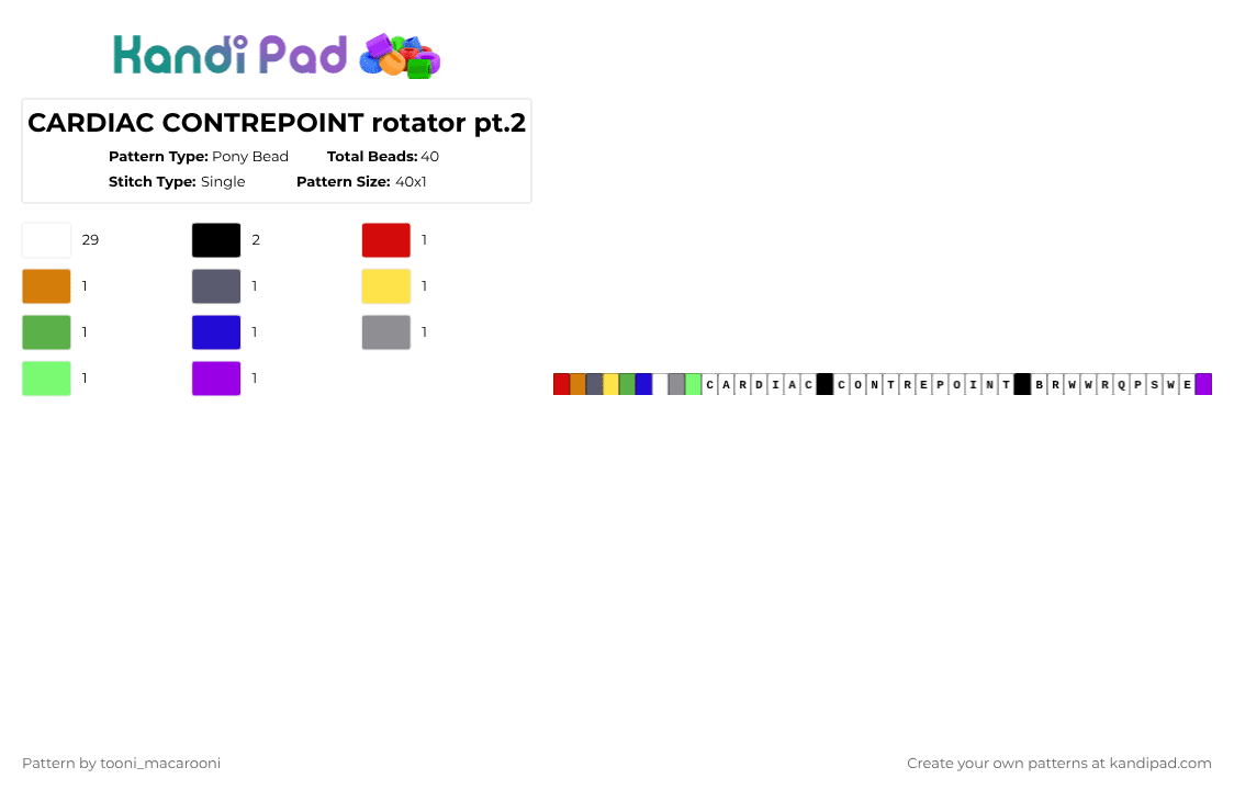 CARDIAC CONTREPOINT rotator pt.2 - Pony Bead Pattern by tooni_macarooni on Kandi Pad - white,gray,green,purple,flavor foley,vocaloid,music,rotator,single