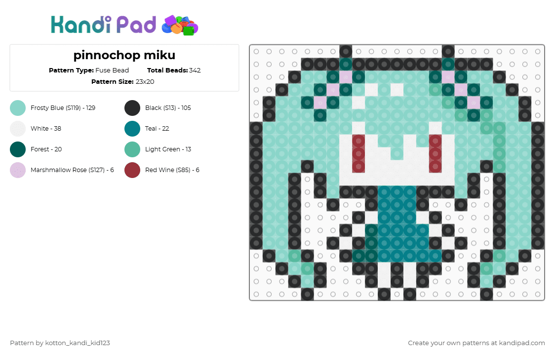 pinnochop miku - Fuse Bead Pattern by tooni_macarooni on Kandi Pad - light blue,miku,remix,pinnochop,producer,music