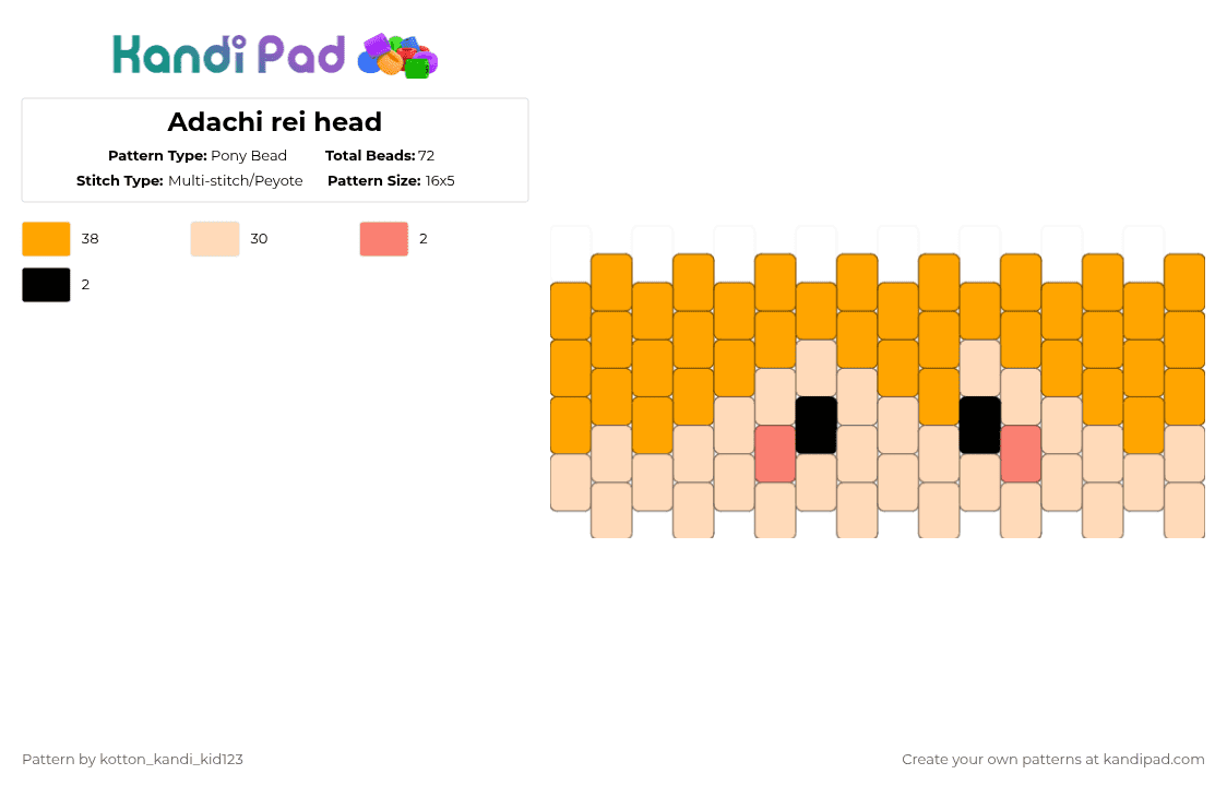 Adachi rei head - Pony Bead Pattern by tooni_macarooni on Kandi Pad - beige,orange,adachi rei,vocaloid,utau,doll,miku