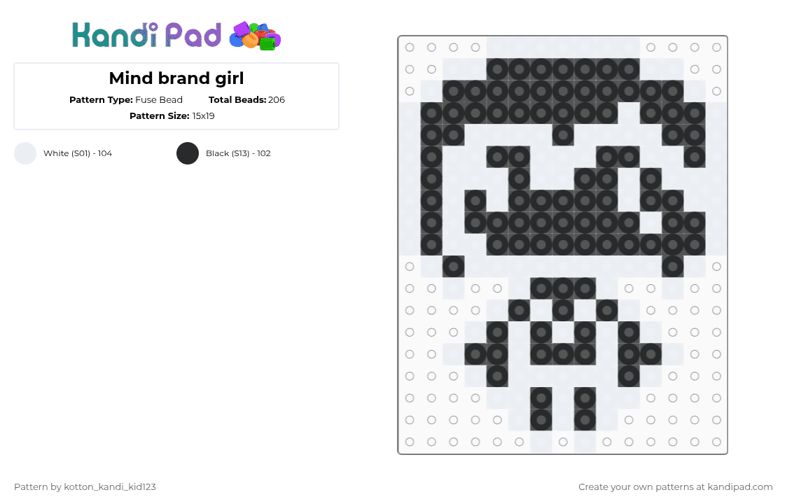 Mind brand girl - Fuse Bead Pattern by tooni_macarooni on Kandi Pad - white,black,mind brand,maretu,vocaloid,remix