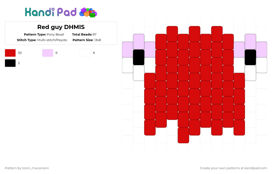Red guy DHMIS - Pony Bead Pattern by tooni_macarooni on Kandi Pad - charm, dhmis, dont hug me im scared, puppet, red, red guy