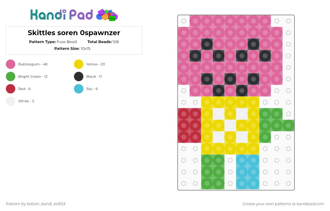 Skittles soren 0spawnzer - Fuse Bead Pattern by tooni_macarooni on Kandi Pad - 0spawnzer, hpwhp, pink, roblox, skittles, soren, yellow